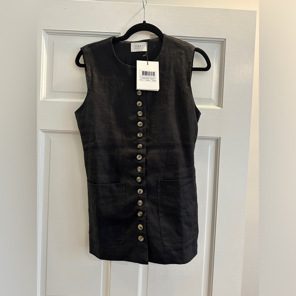 NWT DISSH TILLY BLACK LINEN LONGLINE VEST (size 4)